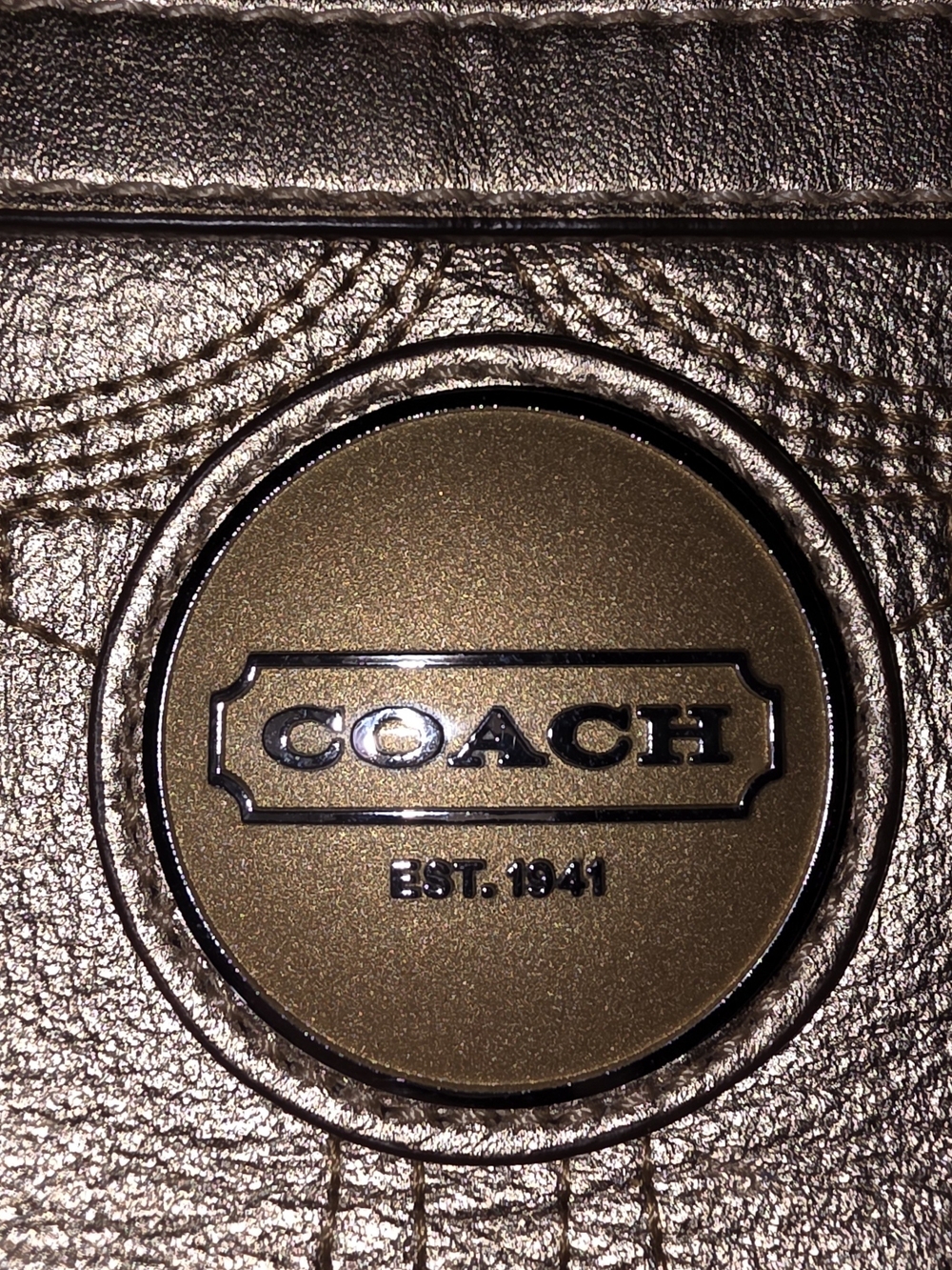 Vintage Coach Signature Stripe Stitch Metallic Gold Leather Tote  - EUC - Picture 2 of 8